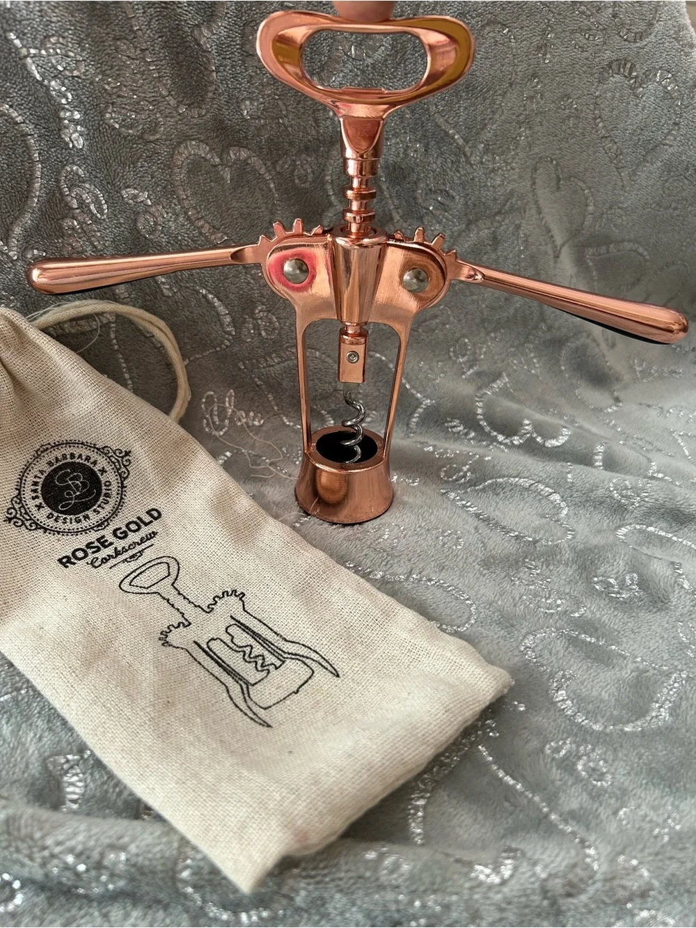 NEW Santa Barbara Design Co., Lg, Rose Gold Winged Corkscrew Bottle Opener